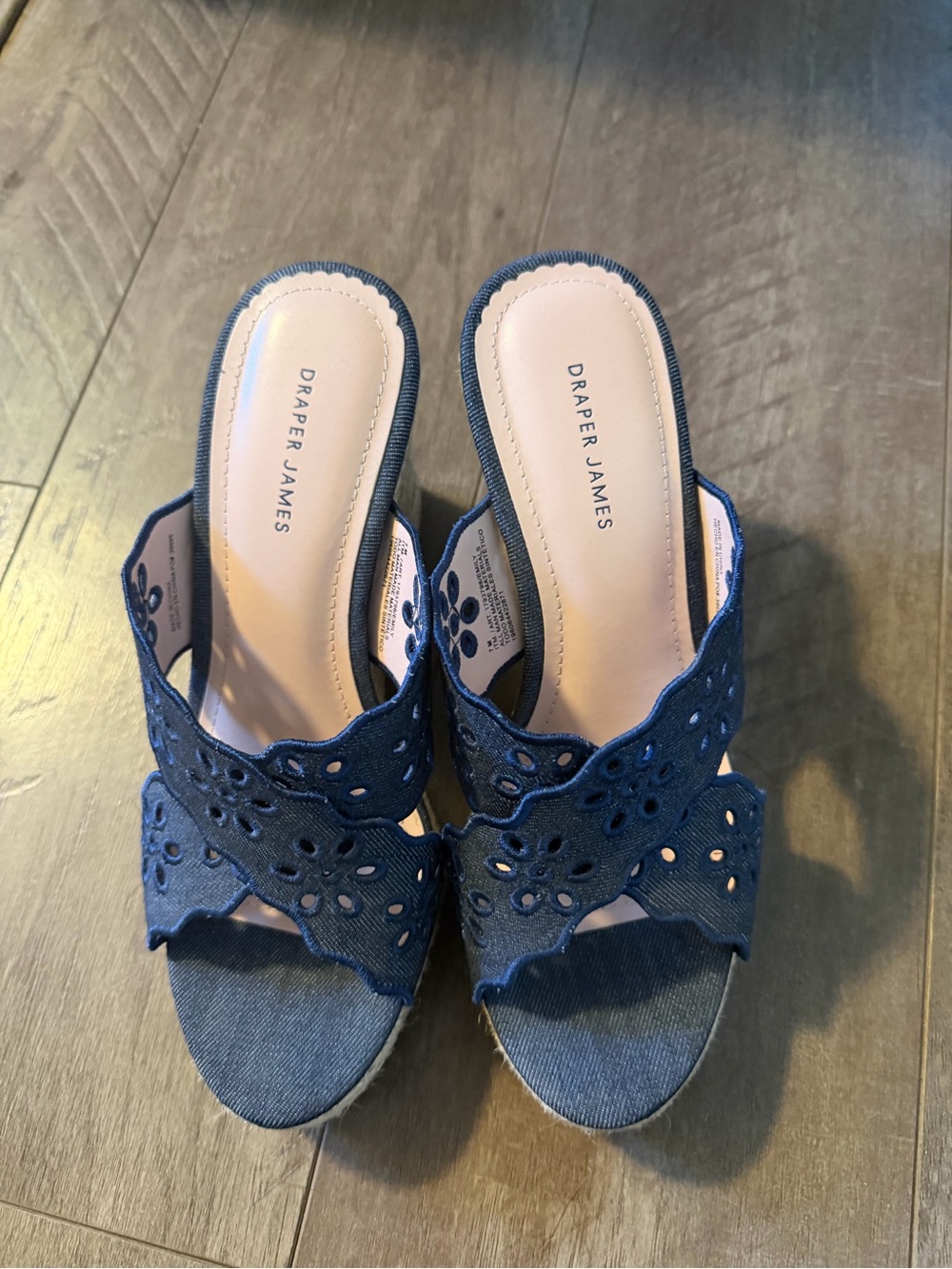 Draper James Navy Eyelet Slide Mules